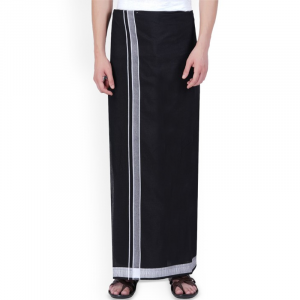 Men Silver Star Border Fancy Dhoti - Silver Border