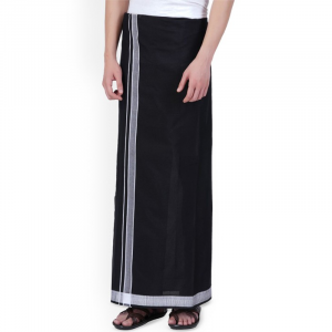 Men Silver Star Border Fancy Dhoti - Silver Border