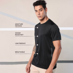 Black solid regular fit T-shirt for men
